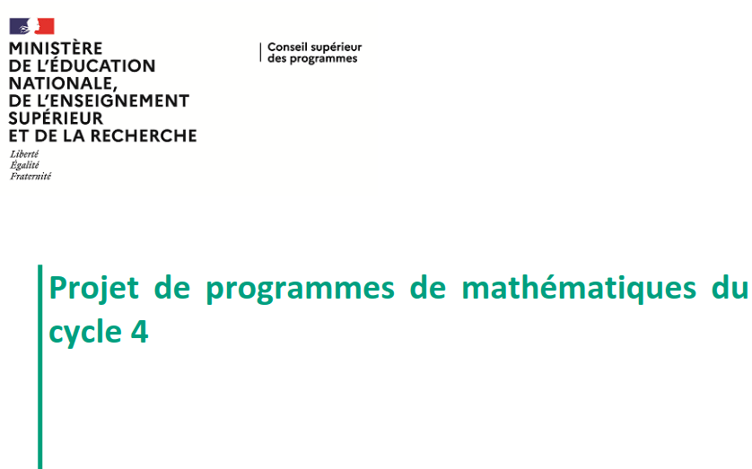 Consultation nationale sur les projets de programmes de mathématiques (cycle 4)